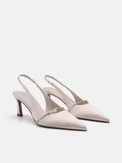 Satin Slingback Heel Pumps - Champagne