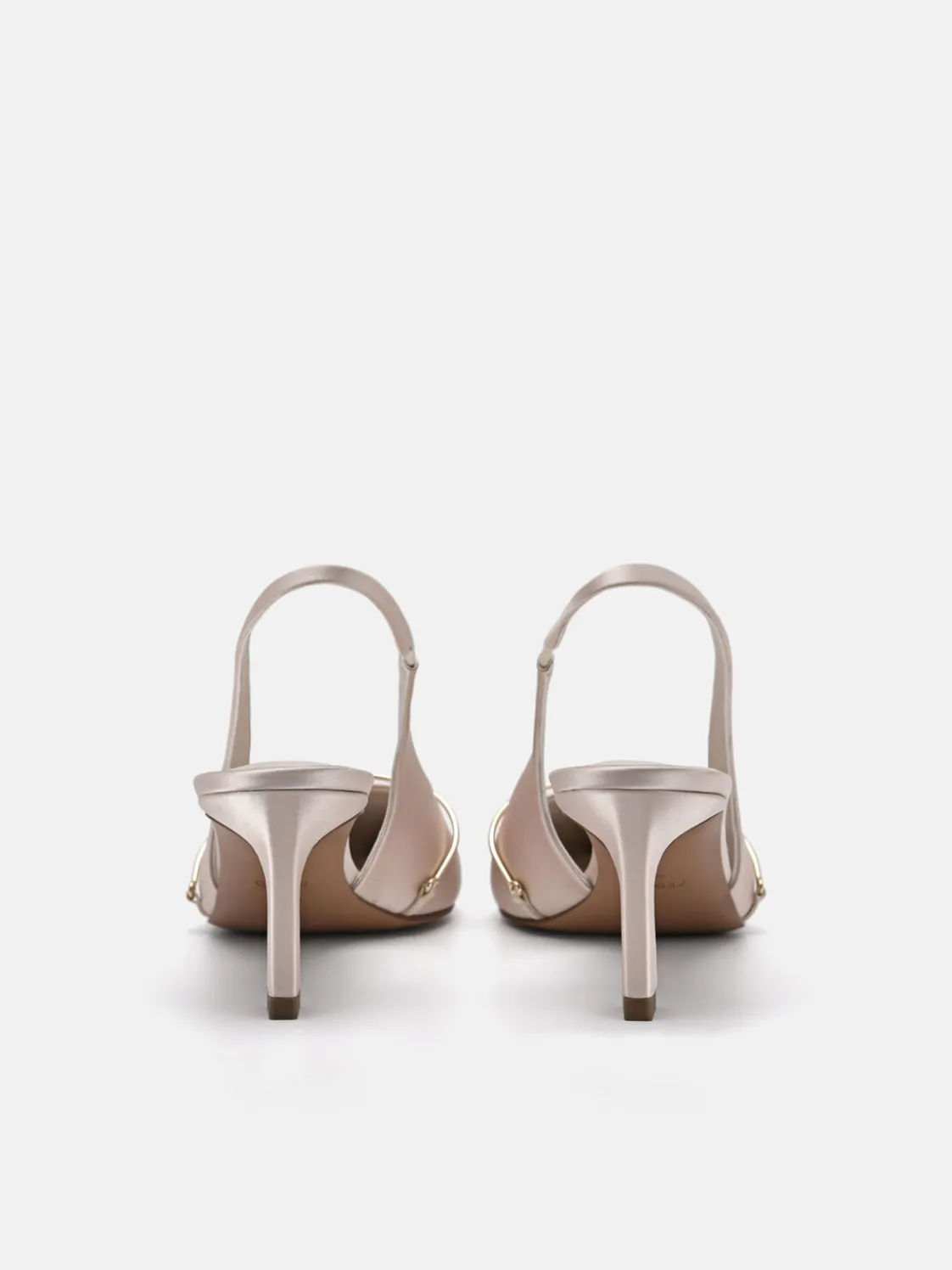 Satin Slingback Heel Pumps - Champagne
