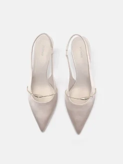 Satin Slingback Heel Pumps - Champagne