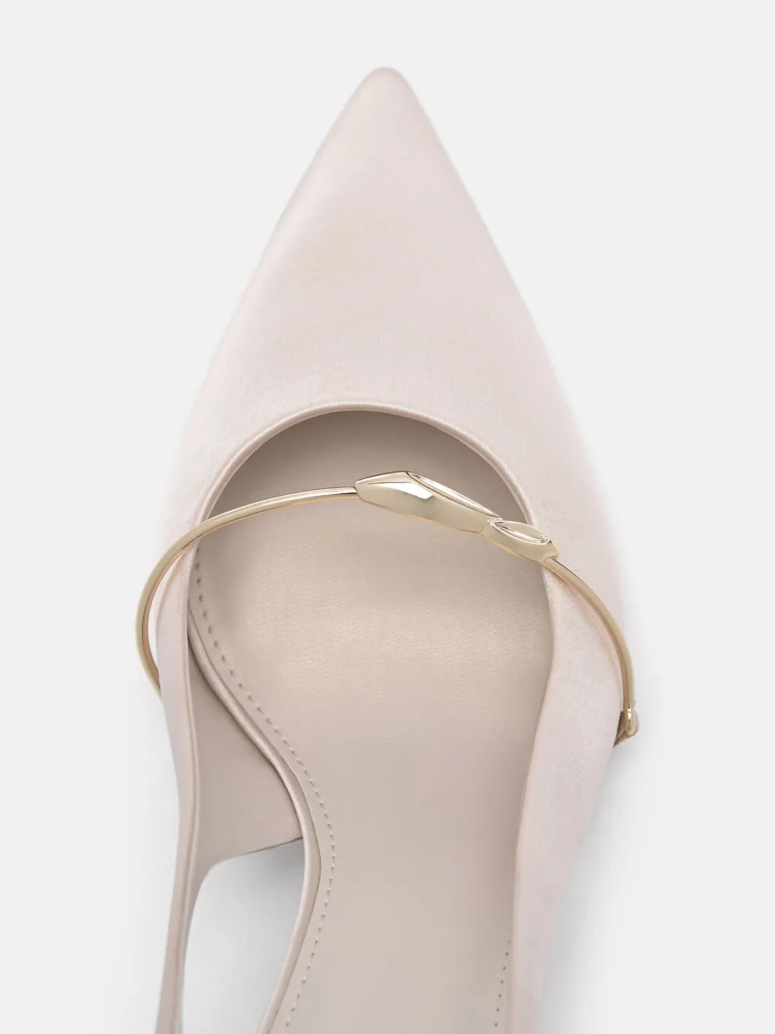 Satin Slingback Heel Pumps - Champagne
