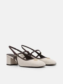 Slingback Heel Pumps - Beige Canvas