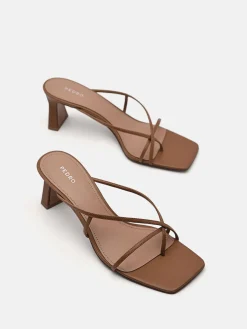 Strappy Toe Loop Heel Sandals - Brown