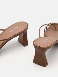 Strappy Toe Loop Heel Sandals - Brown