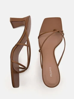 Strappy Toe Loop Heel Sandals - Brown