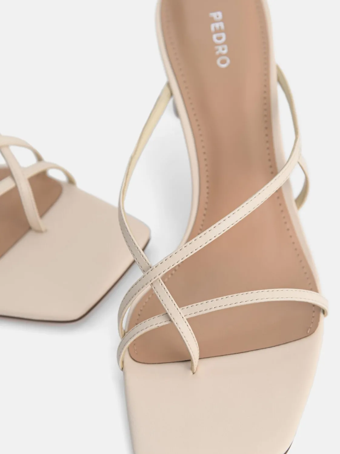 Strappy Toe Loop Heel Sandals - Beige