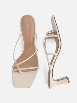 Strappy Toe Loop Heel Sandals - Beige