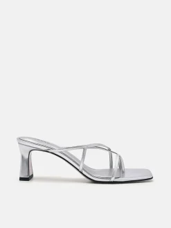 Strappy Toe Loop Heel Sandals - Silver