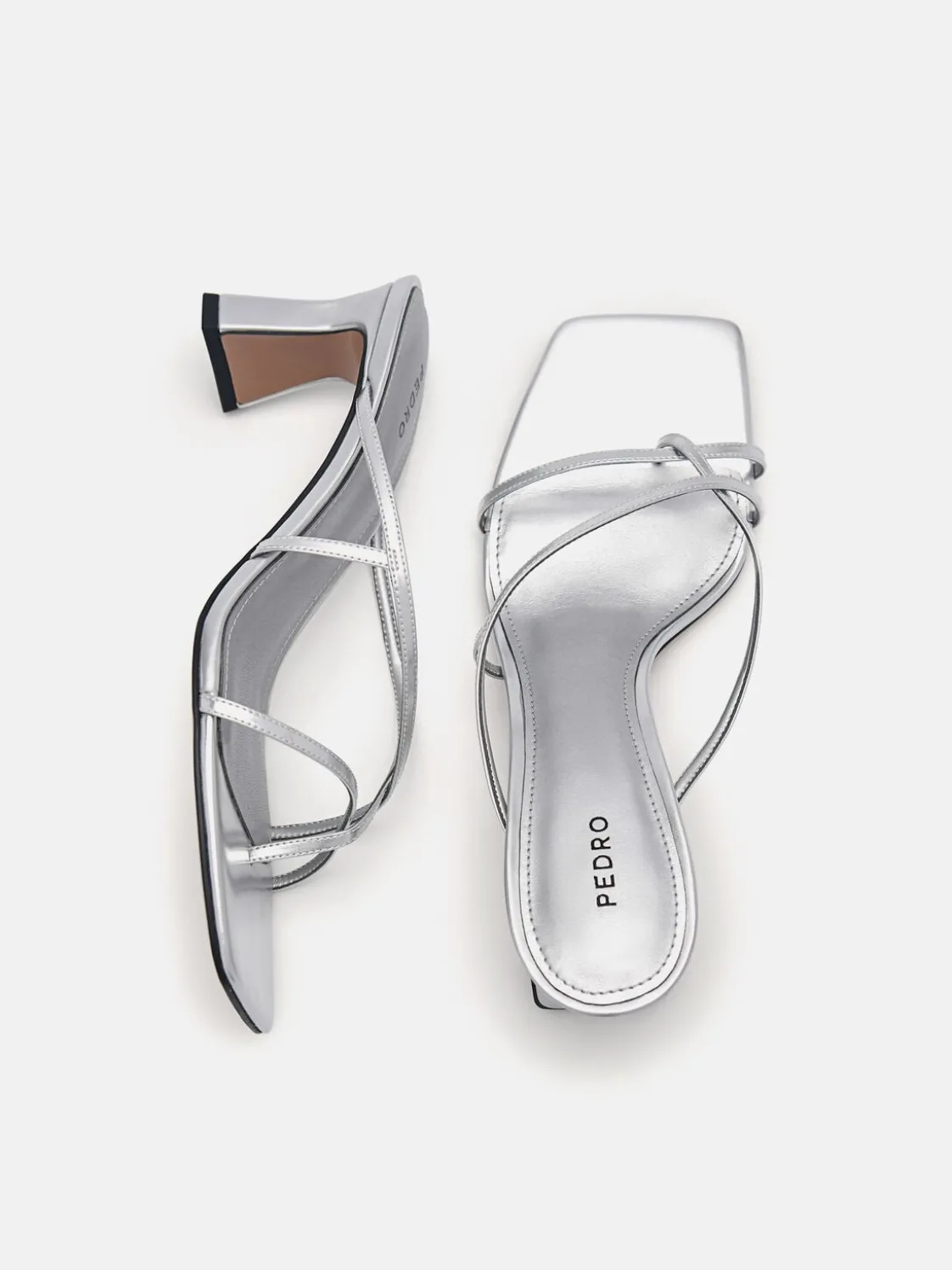 Strappy Toe Loop Heel Sandals - Silver