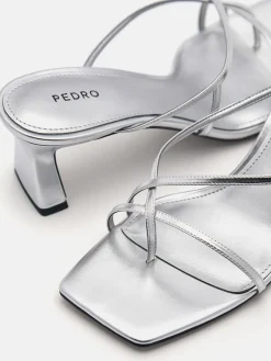 Strappy Toe Loop Heel Sandals - Silver