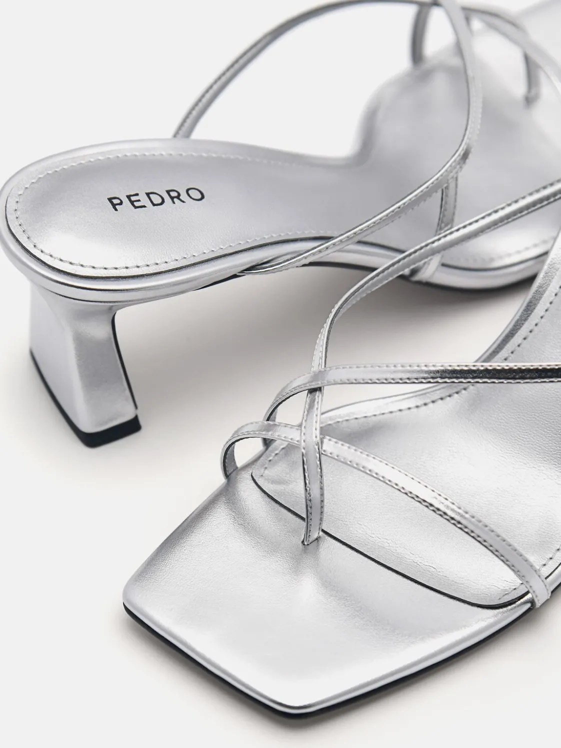 Strappy Toe Loop Heel Sandals - Silver