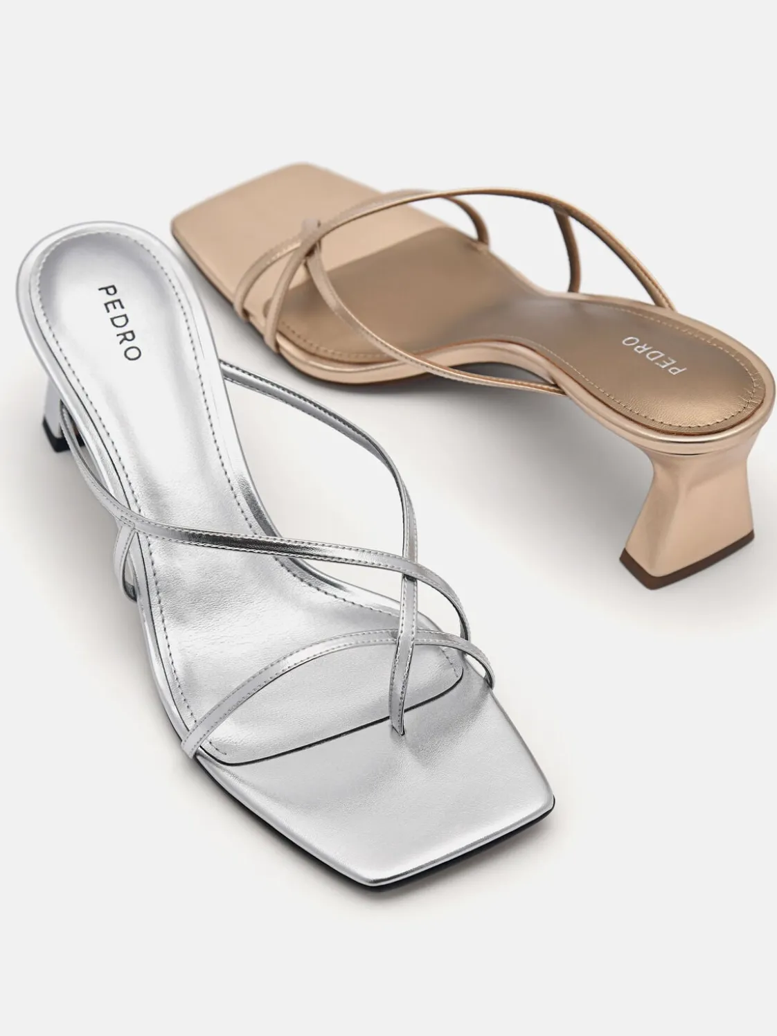 Strappy Toe Loop Heel Sandals - Silver