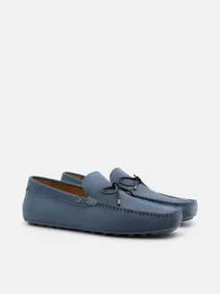 Suede Bow Driving Shoes - Slate Blue