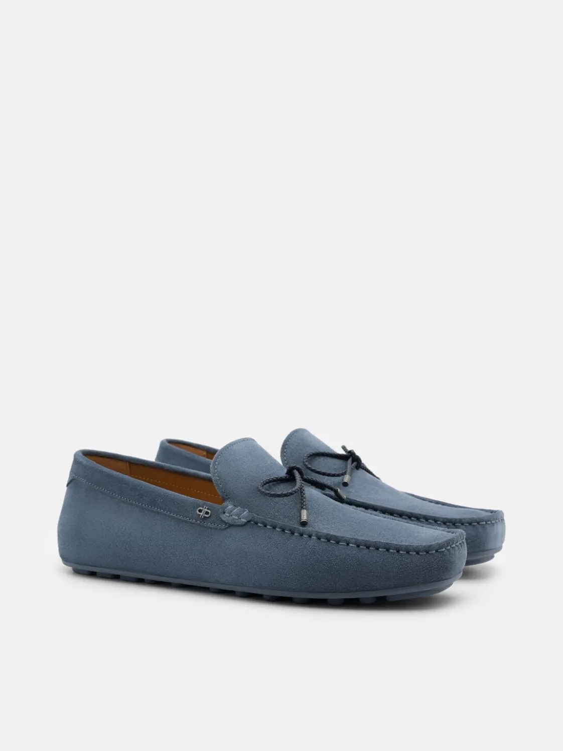 Suede Bow Driving Shoes - Slate Blue