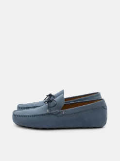 Suede Bow Driving Shoes - Slate Blue