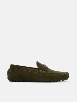 Suede Horsebit Driving Shoes - Military Green
