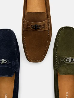 Suede Horsebit Driving Shoes - Military Green