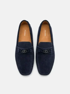 Suede Horsebit Driving Shoes - Navy