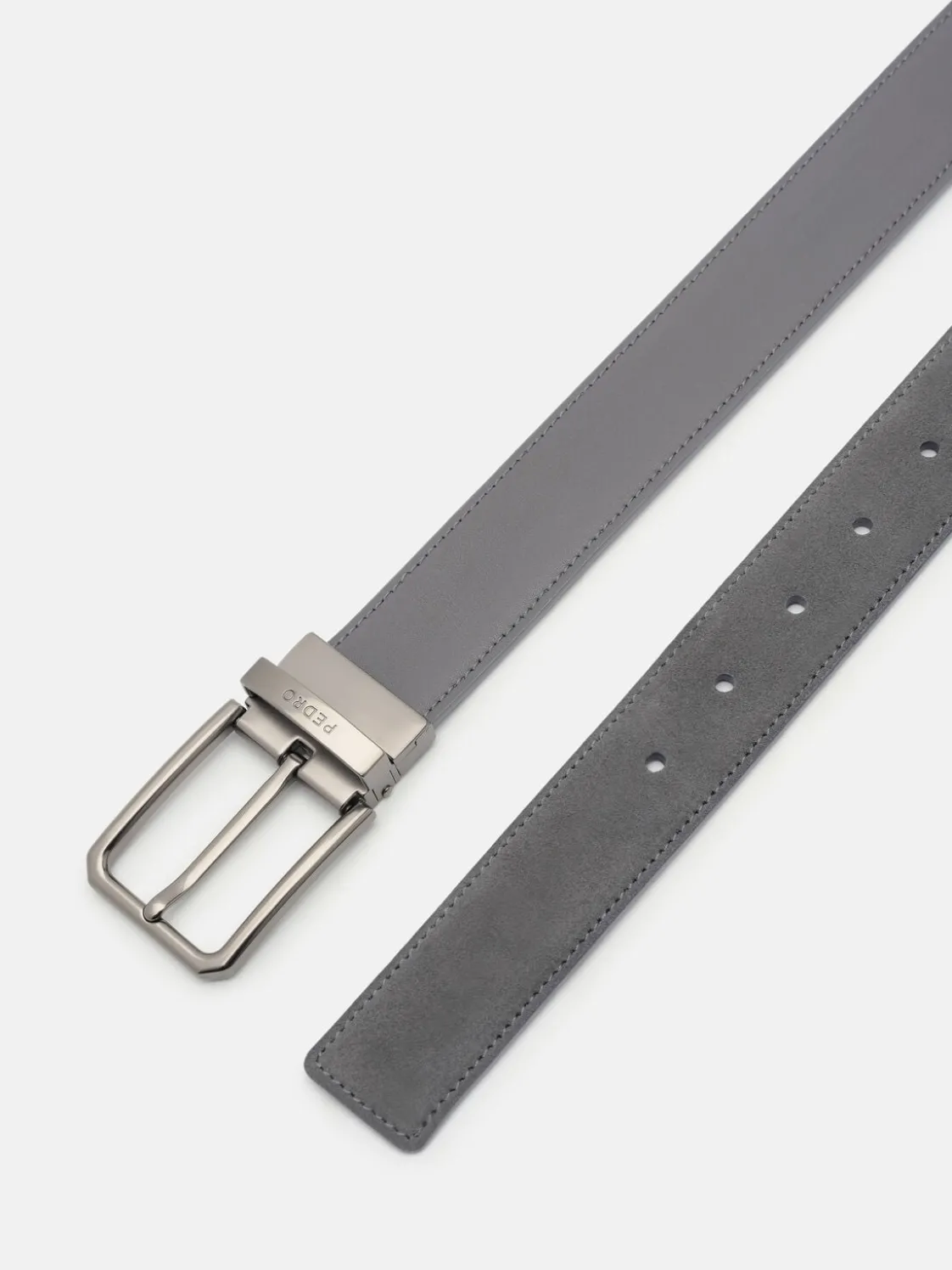 Suede Reversible Pin Belt - Grey