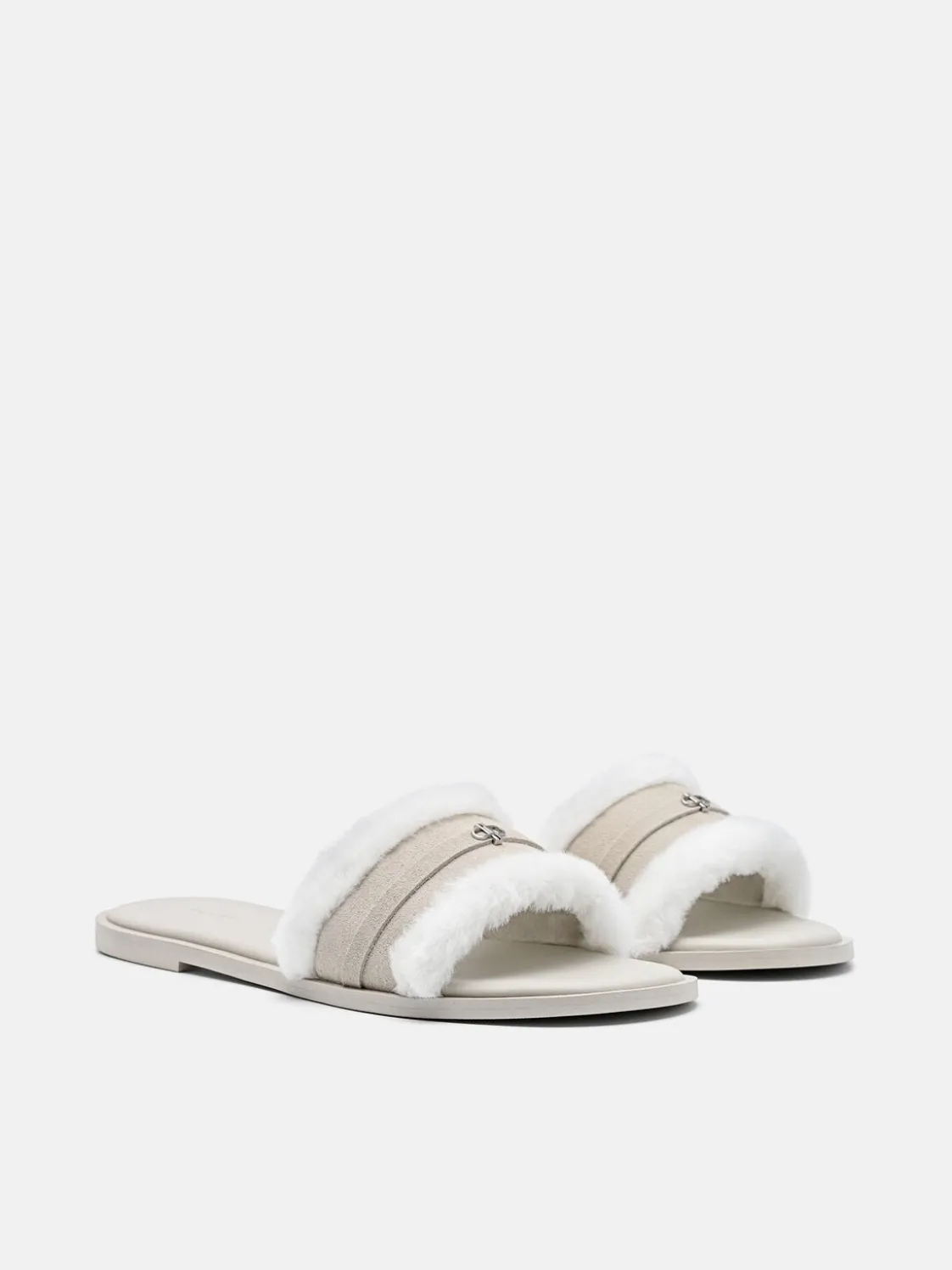 Suede Slide Sandals - Chalk