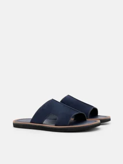 Suede Slide Sandals - Navy Suede