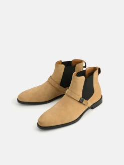 Suede Strapped Boots - Sand