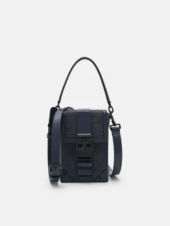 Tex Leather Crossbody Bag - Navy Fabric