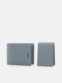 Tumbled Leather Bi-Fold Wallet with Insert - Slate Blue Tumble