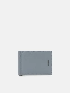 Tumbled Leather Card Holder with Money Clip - Slate Blue Tumble