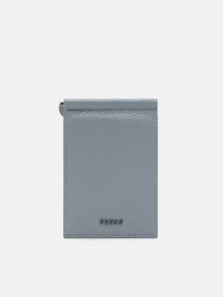 Tumbled Leather Card Holder with Money Clip - Slate Blue Tumble