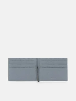 Tumbled Leather Card Holder with Money Clip - Slate Blue Tumble