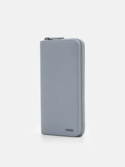 Tumbled Leather Long Wallet - Slate Blue Tumble