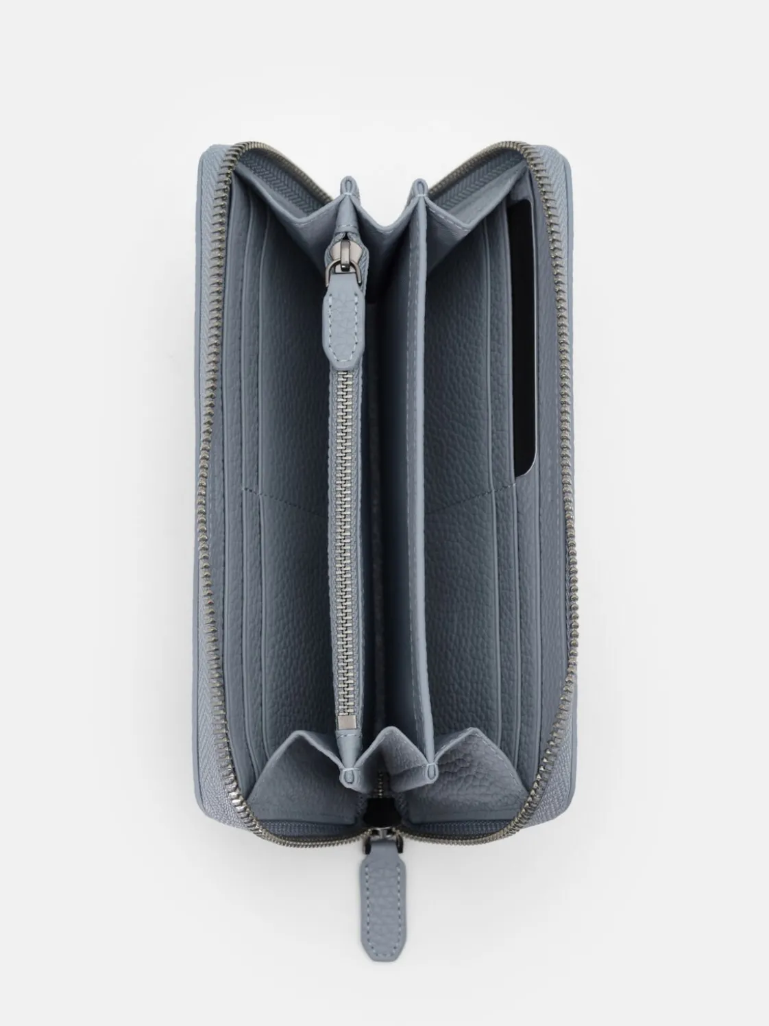 Tumbled Leather Long Wallet - Slate Blue Tumble