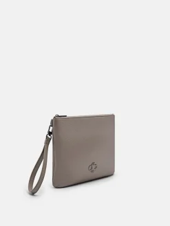 Two-Way Leather Clutch Bag - Taupe