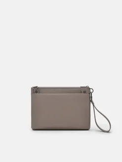 Two-Way Leather Clutch Bag - Taupe