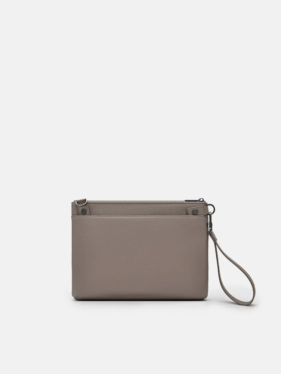 Two-Way Leather Clutch Bag - Taupe