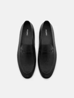 Woven Leather Loafers - Black Embossed