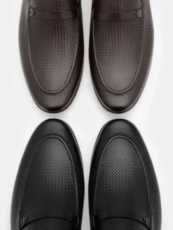 Woven Leather Loafers - Black Embossed