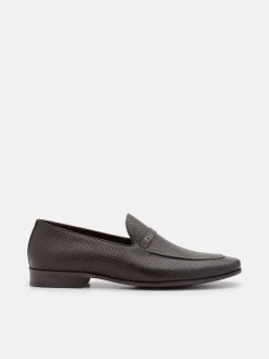 Woven Leather Loafers - Dark Brown Embossed