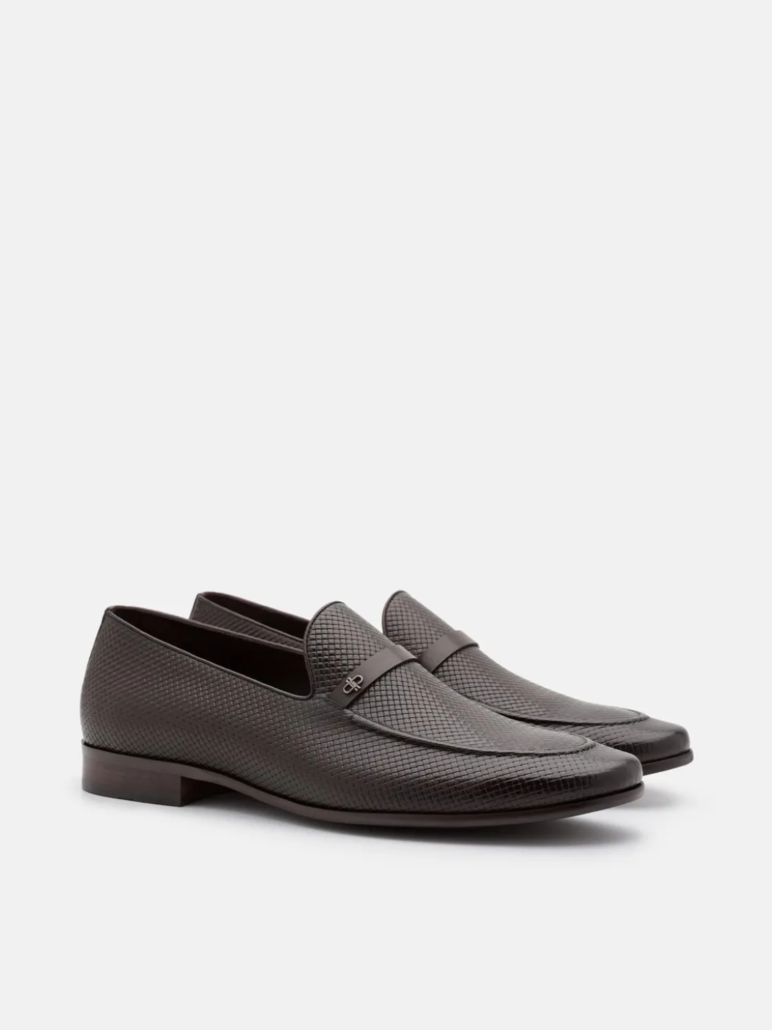 Woven Leather Loafers - Dark Brown Embossed