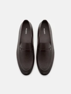 Woven Leather Loafers - Dark Brown Embossed