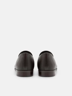 Woven Leather Loafers - Dark Brown Embossed