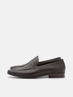 Woven Leather Loafers - Dark Brown Embossed