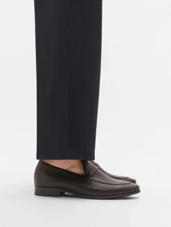 Woven Leather Loafers - Dark Brown Embossed