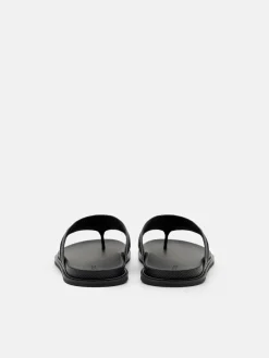 Woven Thong Sandals - Black Embossed