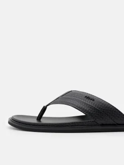 Woven Thong Sandals - Black Embossed