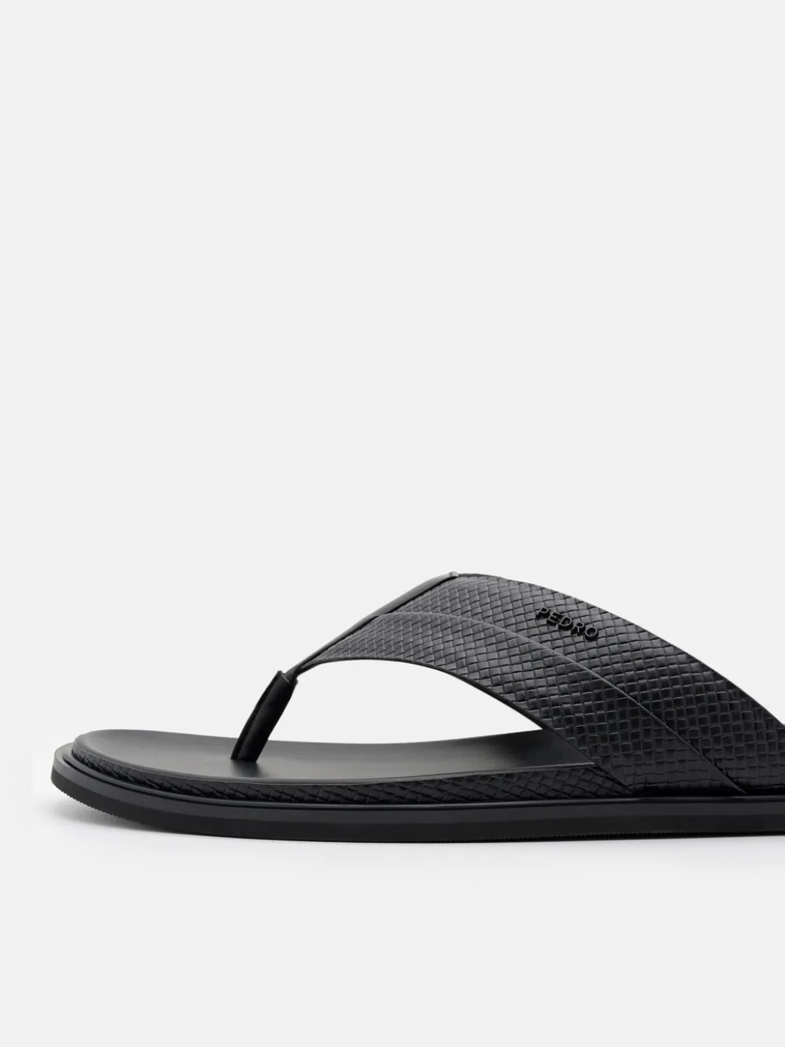 Woven Thong Sandals - Black Embossed