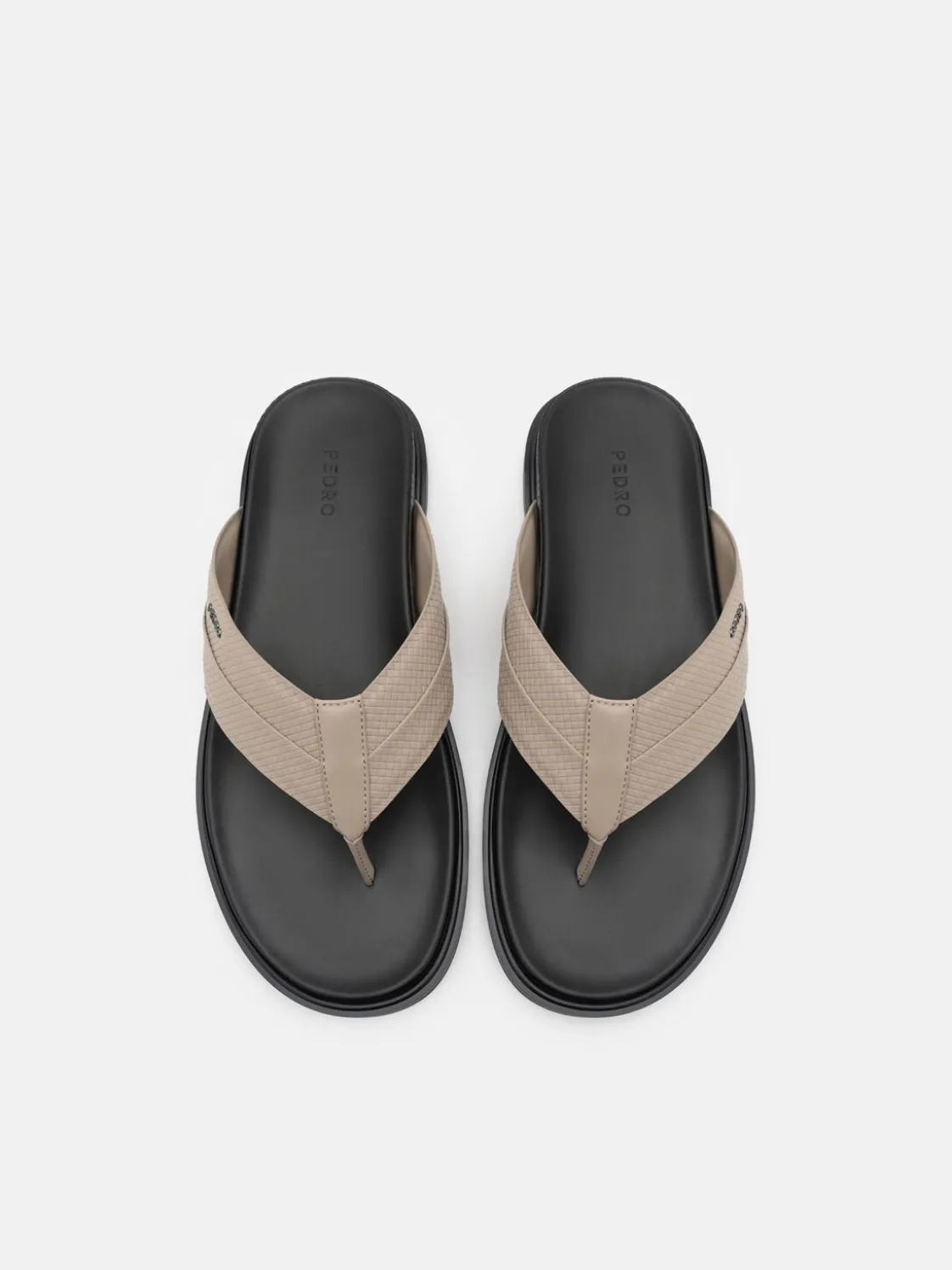 Woven Thong Sandals - Light Taupe Embossed