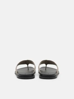 Woven Thong Sandals - Light Taupe Embossed