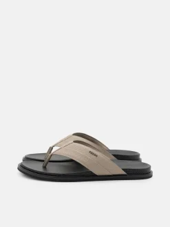 Woven Thong Sandals - Light Taupe Embossed