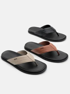 Woven Thong Sandals - Light Taupe Embossed